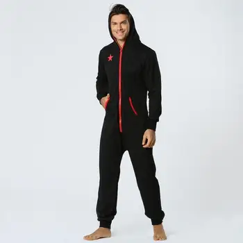 

Solid Men Jumpsuit Pajama Comfortable Casual Keep Warm And Soft Onesies Pajama Kigurumi Winter And Autumn Hooded Homewear