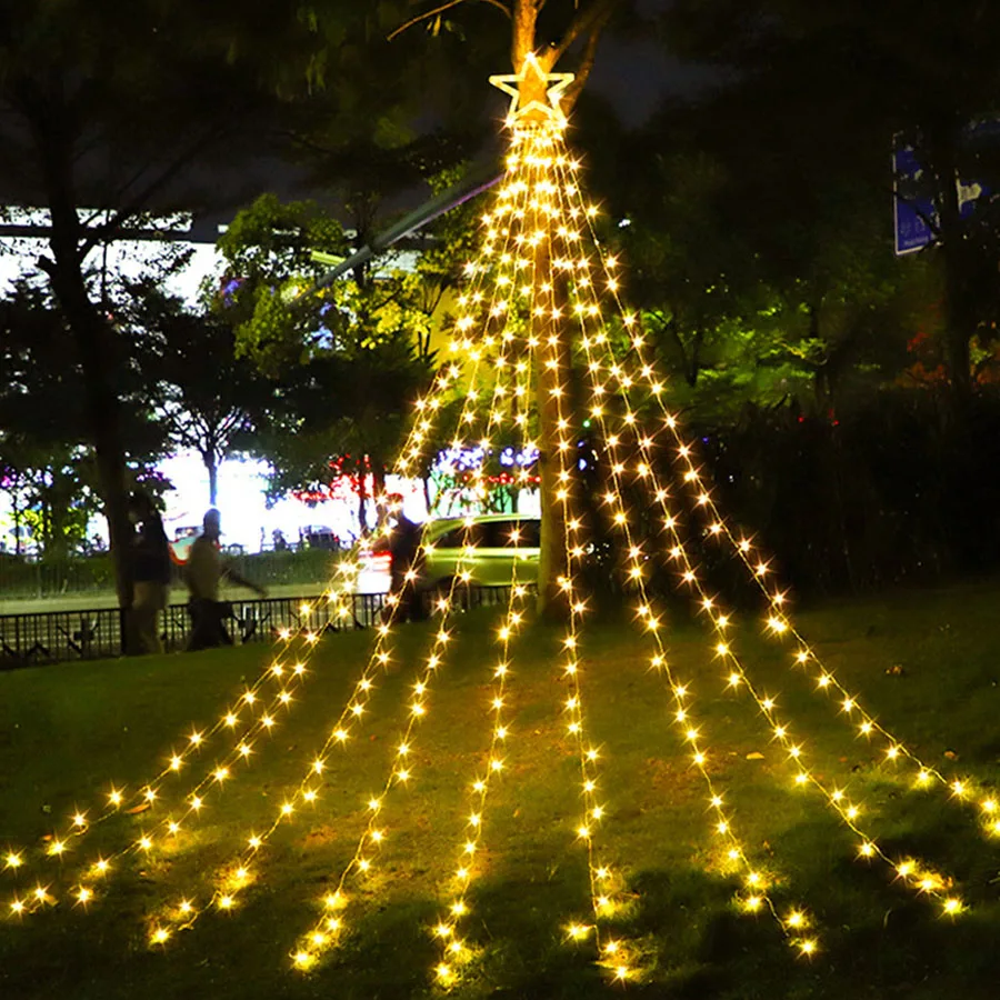 thumbnail image 1 of Guirnalda de luces LED tipo cascada de 9 x 3,5 m con forma de carámbano, para bodas, fiestas, jardín, árbol de Navidad, estrellas, 317 luces LED, 1 of 5