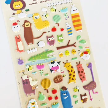 

1 Sheet Kawaii Zoo Animals Monkey Owl Cow Puffy Sponge Decorative Stickers Hand Account Notebook Decoration