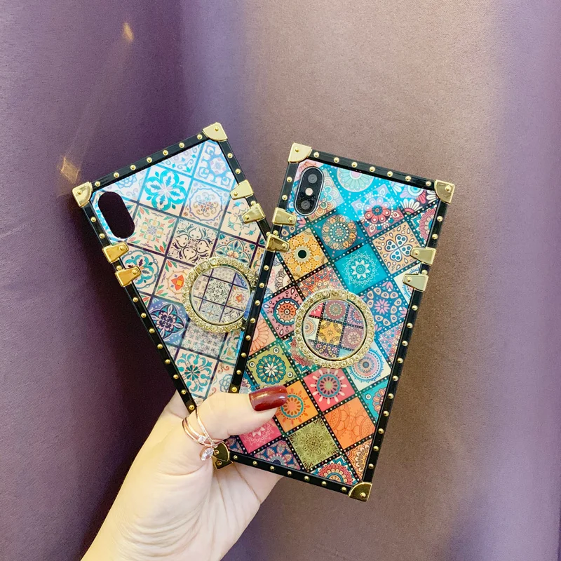 Case For iPhone Xr Xs Max Cover Blue Ray Square Rivet Chinese Style Girly Shiny Ring Stand Case For iPhone X Xs 7 8 Plus 6S Case (3)