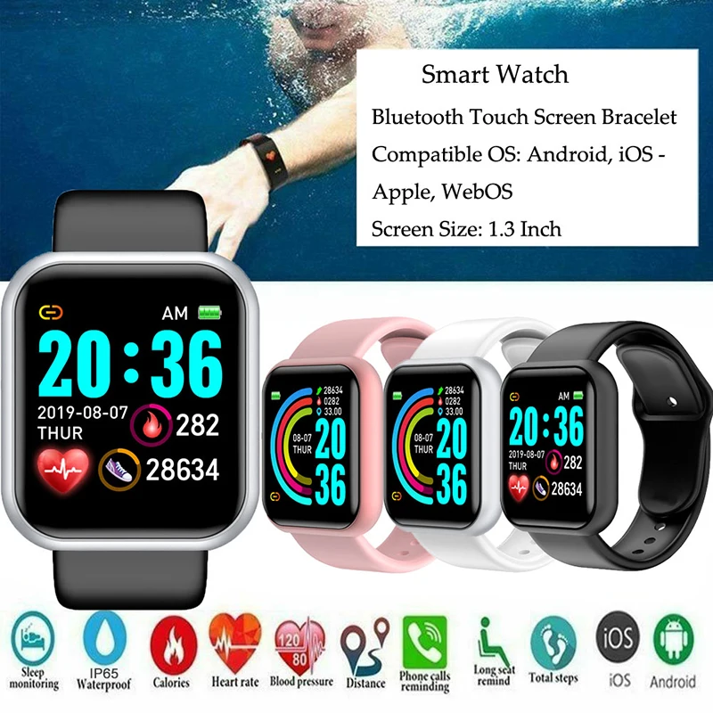 D20 New Smart Watch Full Touch Screen Sport Fitness Watch Heart Rate Monitor Waterproof Bluetooth For Android ios smartwatch