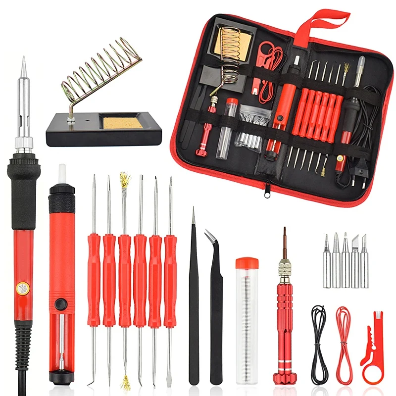 

Eu Plug 60W Electric Soldering Iron Kit Screwdriver Desoldering Pump Tip Wire Pliers Tool Bag Welding Repair Tool Set