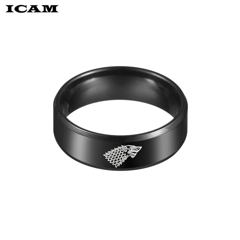 ICAM кольцо из нержавеющей стали Игра престолов ледяной волк дом Старк из Winterfell мужское кольцо с лазерной гравировкой Викинг-Волк Рин