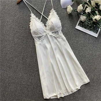 

2020 Nightgowns Sleepshirts Solid Sleepwear Sexy Home Dress Spaghetti Strap Nightdress Sleep & Lounge Nightgown Female H922