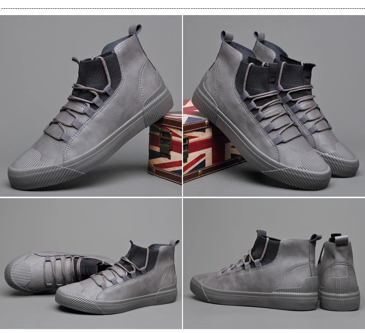 Новинка; Лидер продаж; модная мужская повседневная обувь; высокие мужские кожаные повседневные кроссовки на шнуровке; модная обувь на плоской подошве; цвет черный, серый; A21-89