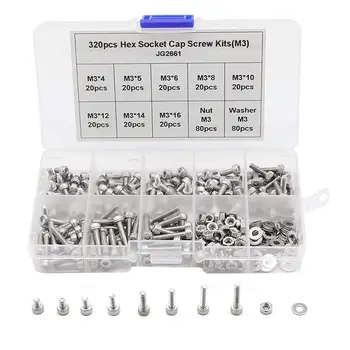 

IZTOSS M3 Hex Socket Cap Screw Bolts Metric Screws Nuts Flat and Washers Assortment Kit Stainless Steel with Storage Box 320pcs