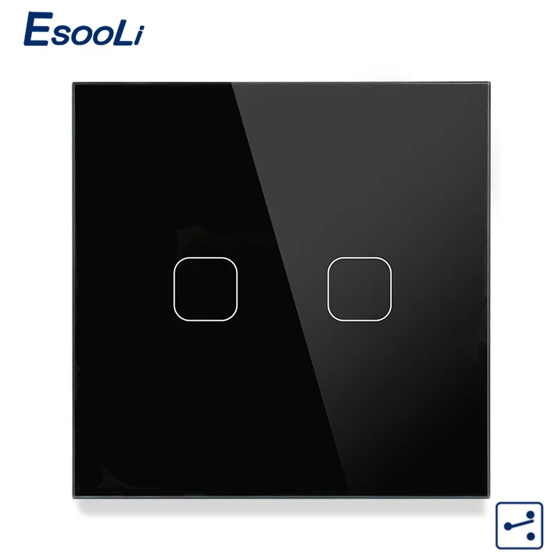 Esooli 2 Gang 2 Way ЕС Стандартный Управление стены Сенсорный экран переключатель, серый, с украшением в виде кристаллов Стекло Панель, крест болт/сквозной анкерный переключатель