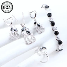 Циркон Свадебные комплекты украшений для женщин 925 стерлингового серебра ювелирные серьги, браслет, кольцо ожерелье кулон набор подарочная коробка