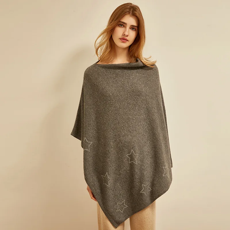 

New cashmere wool blend blanket knitted rhinestone star cape 100% selected materials from Inner Mongolia
