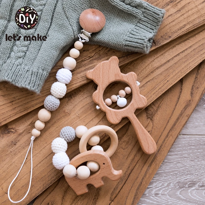 

Let'S Make 1 Set Baby Toys Wooden Rattle Infant Babyplay Baby Rattle Personalized Pacifier Chain Rattles For 0-12 Months Kids