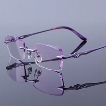 Элегантные женские очки для чтения, стразы, без оправы, женские очки для дальнозоркости, градиентные фиолетовые очки для дальнозоркости Q2614