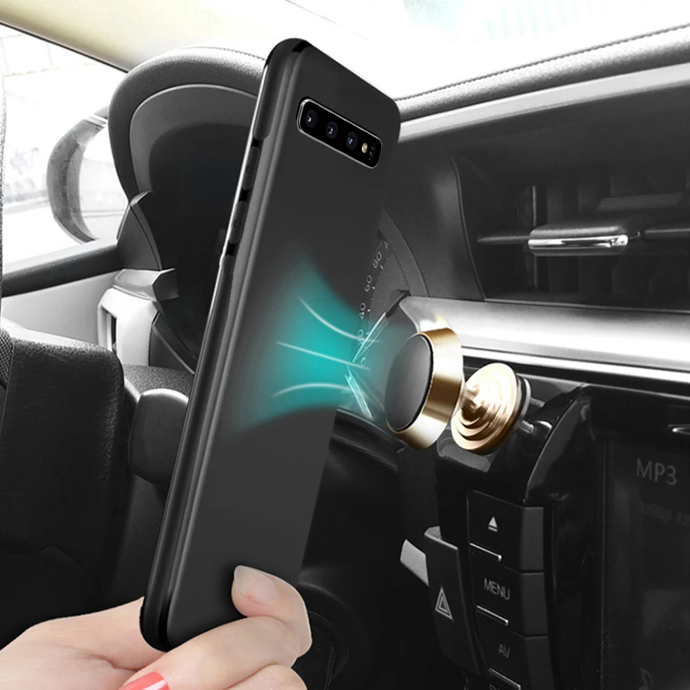 Магнитный автомобильный чехол для телефона samsung Galaxy S10 Plus S10e huawei P30 mate 20 mate 30 Pro Магнитная пластина Мягкий ТПУ противоударный чехол - Цвет: Black