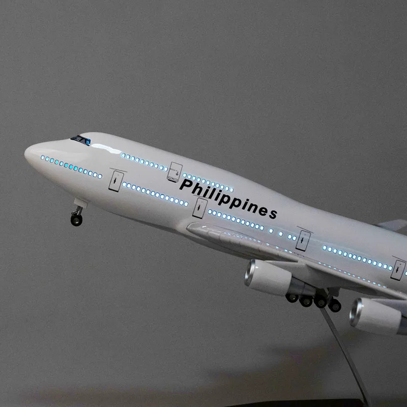 47 см модель Boeing 747 B747, филиппинские авиалинии с шасси, колесами, фонариками, полимерный самолет, модель самолета, детская коллекционная игрушка