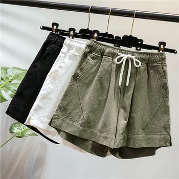 

Shorts Women Cotton And Linen Plus Size Elastic Waist Drawstring Summer Harem Short 4xl