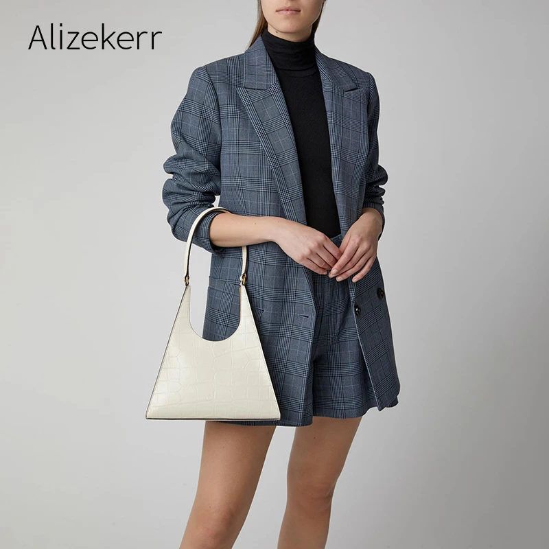 

Retro Trapezoid Underarm Shoulder Bag Women 2019 Pure Color Designer Simple Crocodile Pattern Handbag Female Personality Casual