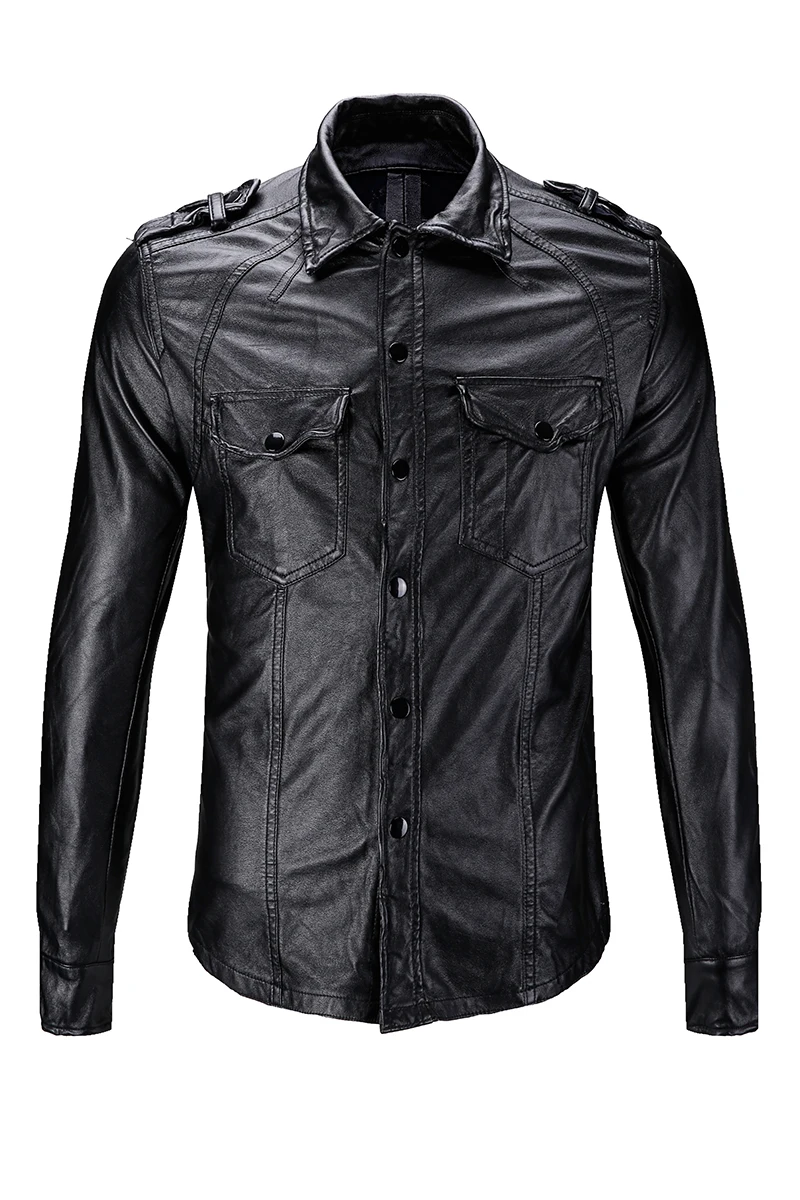 

2020 New men's clothing Hair Stylist Fashion Hip-hop Punk Retro Locomotive PU Leather Shirt Performance plus size costume