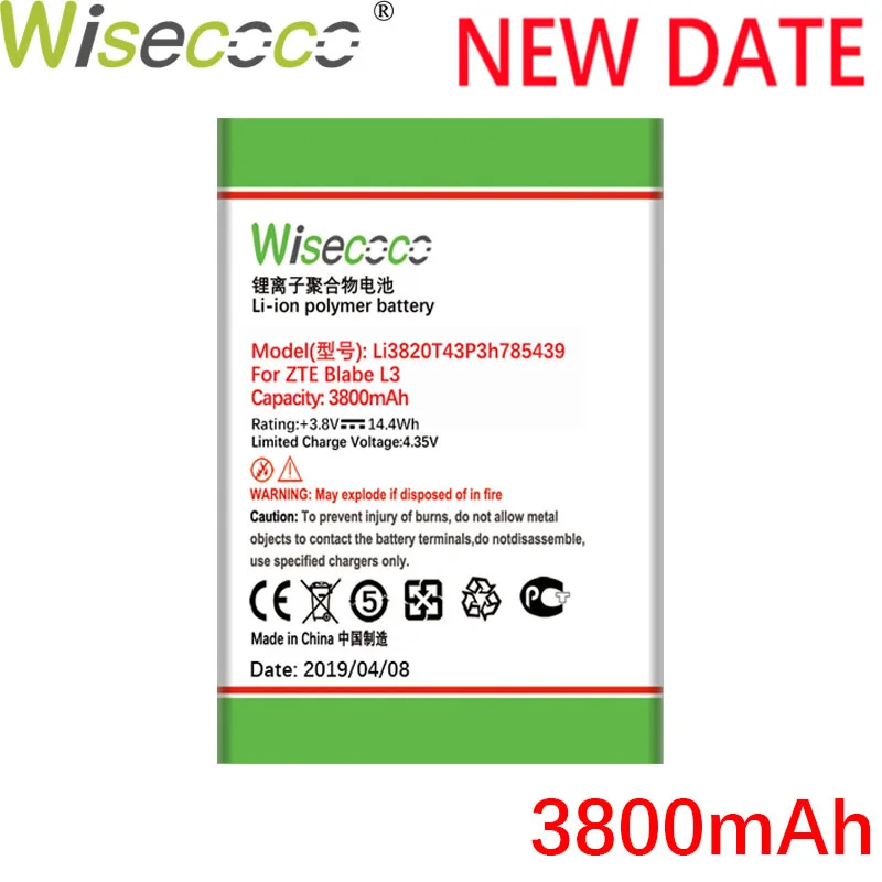 

Wisecoco Li3820T43P3h785439 3800mAh New Battery For ZTE Blade L3 L 3High Quality Phone battery