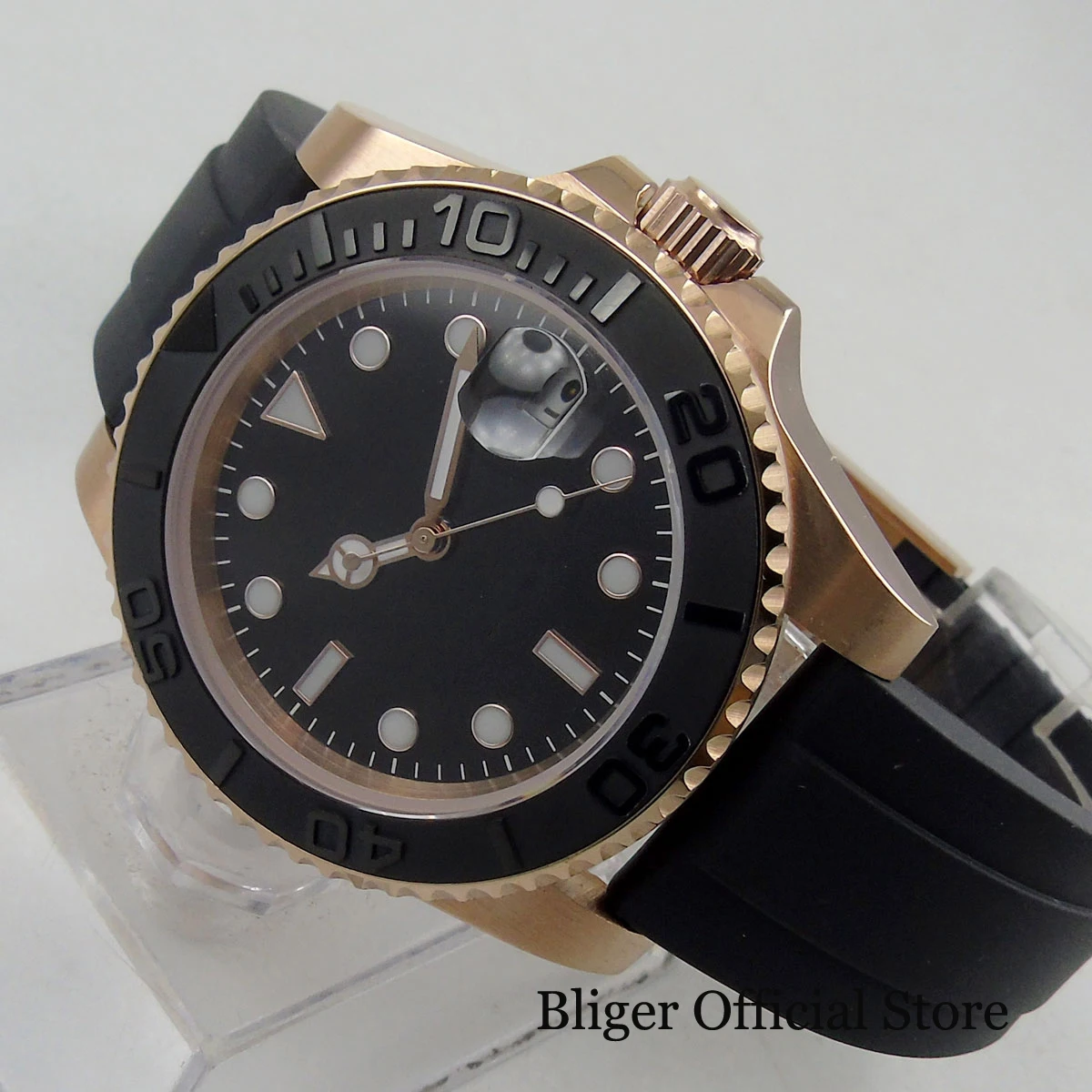BLIGER SUB Japan 24 Jewels NH35 полностью розовое золото автоматические мужские часы