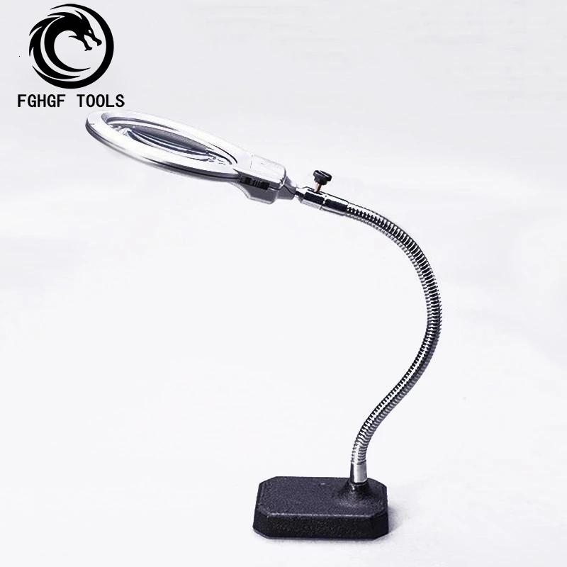 

FGHGF 2.5x 5x 107mm Clip-on Table Big Magnifying Glass LED Lamp Illuminated Magnifier With Light For Reading Lens