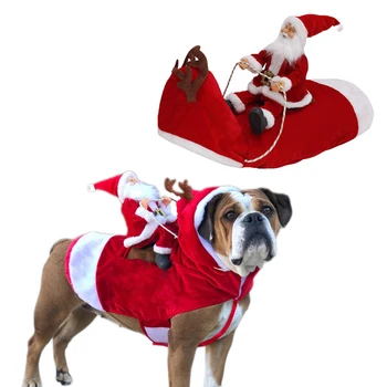 

Pet Dog Christmas Clothes Santa Claus Riding A Deer Jacket Coat Pets Clothes Christmas Dog Apparel Costumes for Big or Small Dog