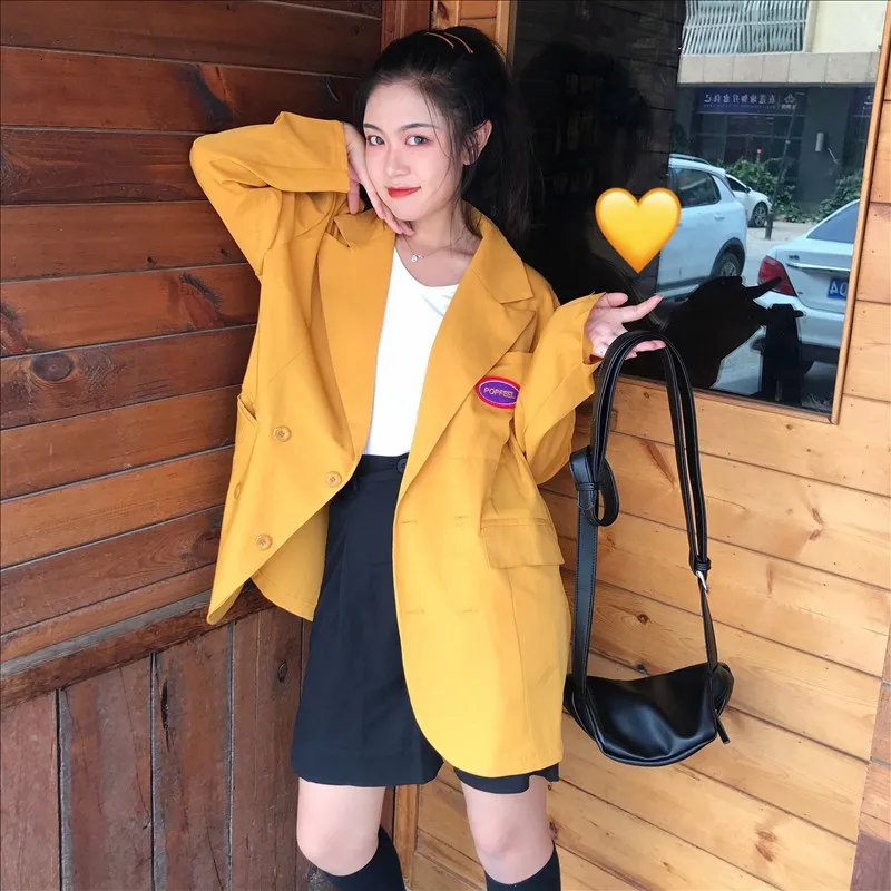 

Autumn And Winter WOMEN'S Dress Net Price Control 5 Korean-style College Style Loose-Fit Yellow Suit Jacket Women's