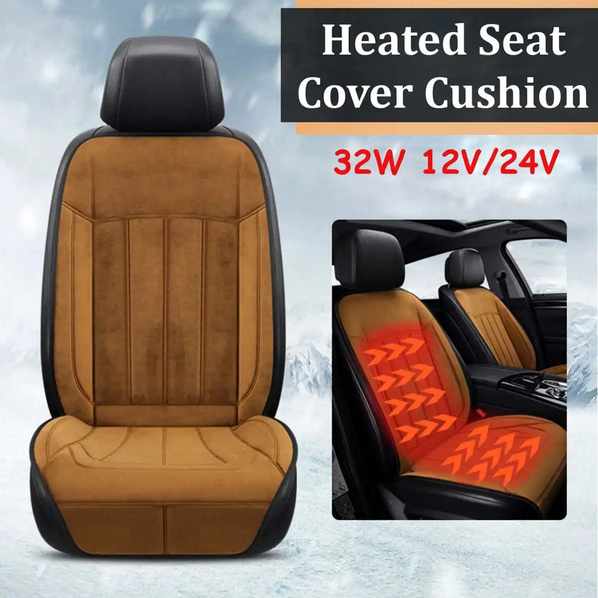 1 seat Coffee 1/2 шт флисовые автомобильные чехлы для сидений с подогревом, быстро нагревающиеся и регулируемые автомобильные подушки с электрическим подогревом, зимние коврики для сидений, теплые сиденья kne - Название цвета: 1 seat Coffee