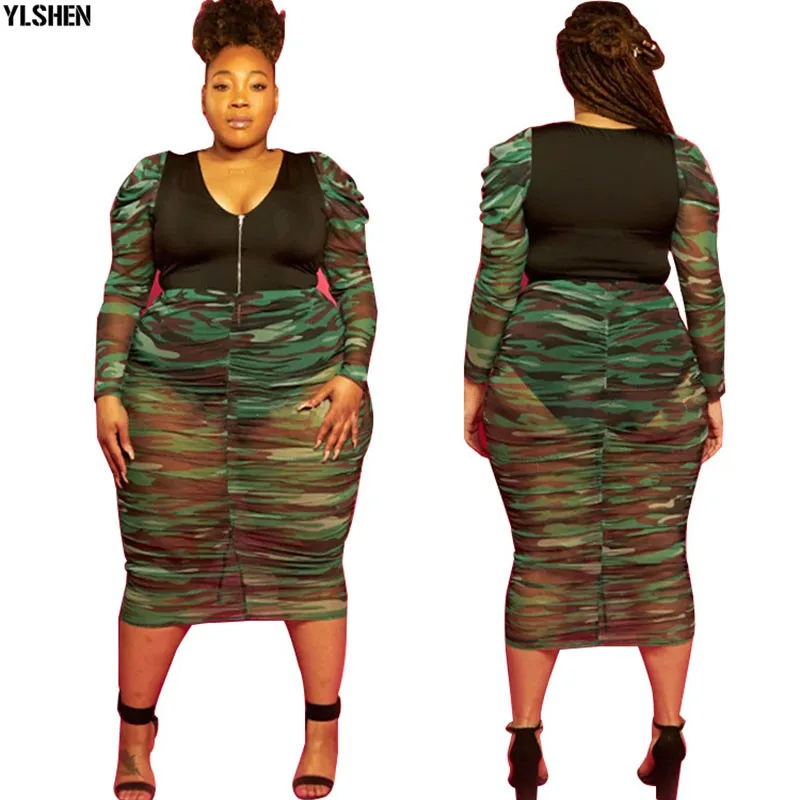 2 Piece Set African Clothes Maxi Dresses for Women Clothing Plus Size Dashiki Sexy Bodysuit Top + Camo Skirt Summer Africa Dress 01
