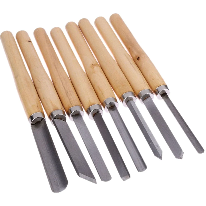 8Pcs/Set Woodworking Carving Chisel Knives Set Turning Tools Wood Craft Gouge Skew Parting Detail Chisel Handle Sculpture Knives