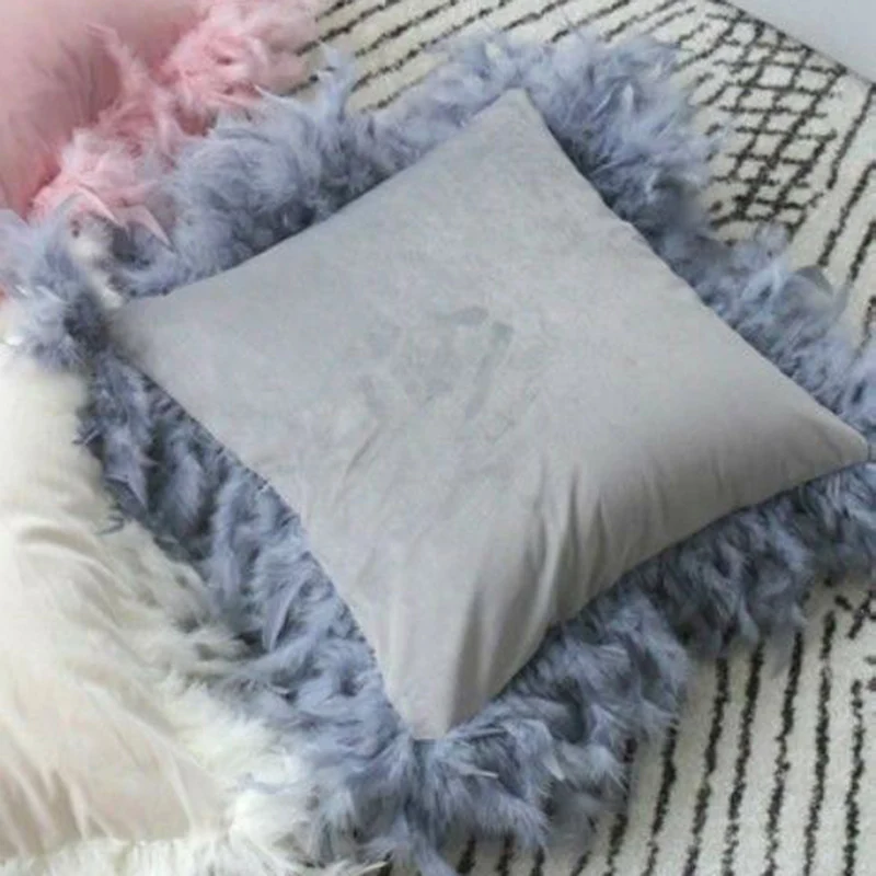 Grey Soft Fur Plush Throw Pillow Case Cover Feather Velvet Waist Cushion Cover Pillowcase Home Bed Room Comfort Decoration 45x45cm - Цвет: Grey