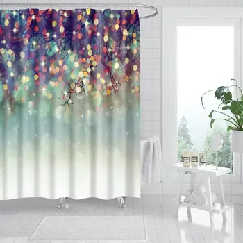 

Christmas Shower Curtain Tree Branch Neon Bath Accessories With Hooks Waterproof Polyester Fabric Xmas New Year Bathroom Decor