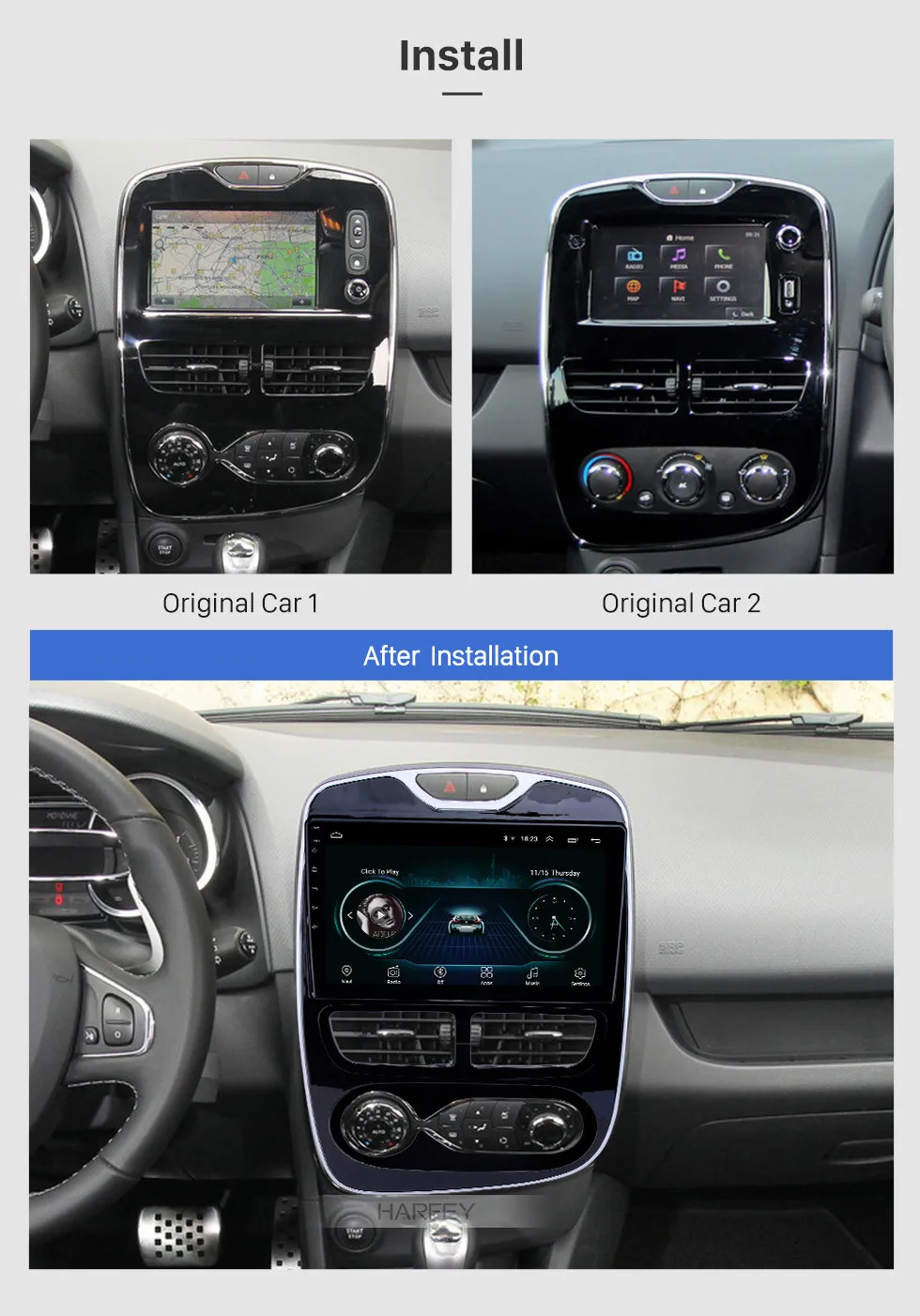 Harfey 10,1 дюймов Автомобильный радиоприемник с навигацией GPS Android 9,1 блок плеер для 2012- Renault Clio цифровой/аналоговый поддержка OBD2