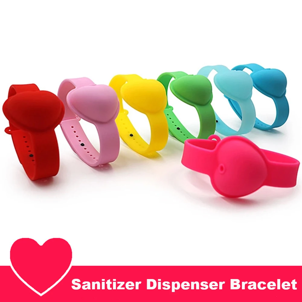 

Portable Heart Shape Silicone Hand Sanitizer Dispenser Bracelet Disinfect Wristband Empty Bottle for Travel