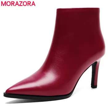 

MORAZORA 2020 big size 33-40 genuine leather party wedding shoes stiletto high heels pointed toe ankle boots for woman
