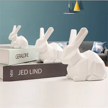 

3Pcs/ set Of Geometric Figure Rabbit Statue Creative Cute Abstract Auspicious Rabbit Statue Resin Ornaments Home Decor A1492