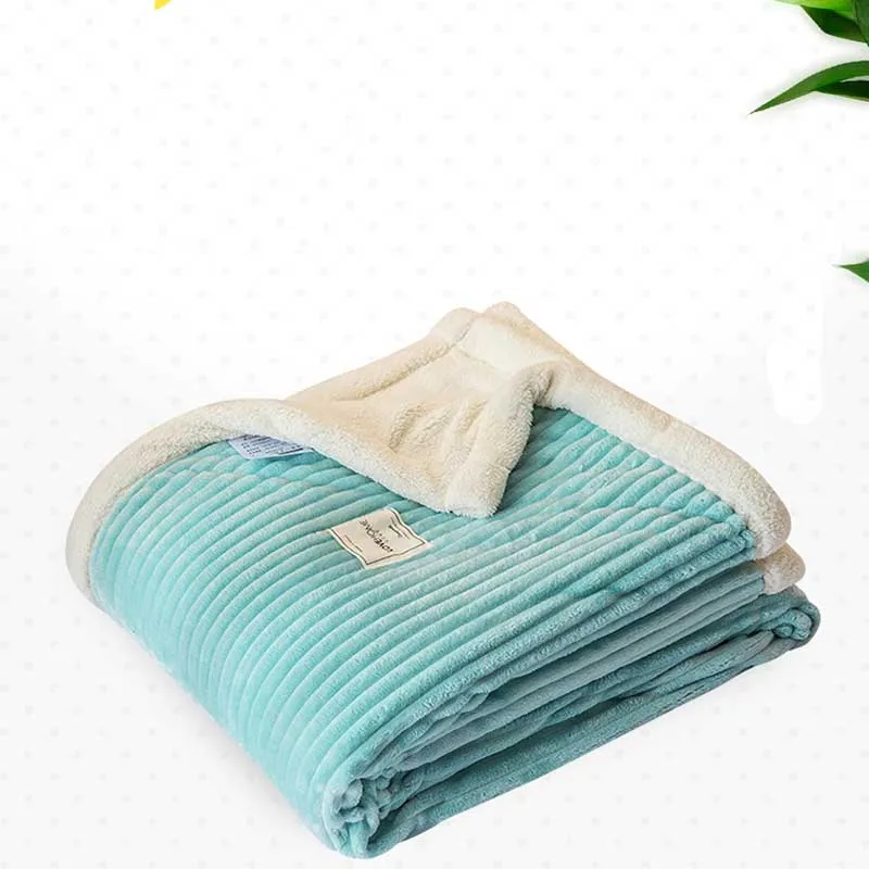 Осенне-зимнее кашемировое Двухслойное Полосатое плотное одеяло однотонное мягкое теплое Коралловое флисовое покрывало для дивана s