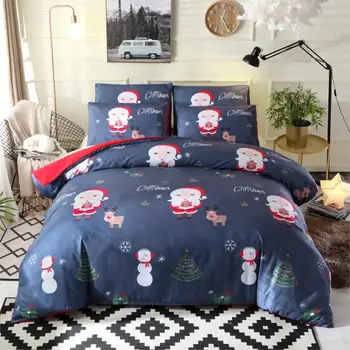 

Hot sale Bedding Sets 2/3pcs 3D Duvet Cover Pillow Cases Size US Queen Drop Shipping Christmas present Blue Santa Claus gife