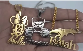 

Cute Cartoon Character With Name Necklace Children Christmas Gifts Stainless Steel Any Model With Letter Pendants Necklaces BFF