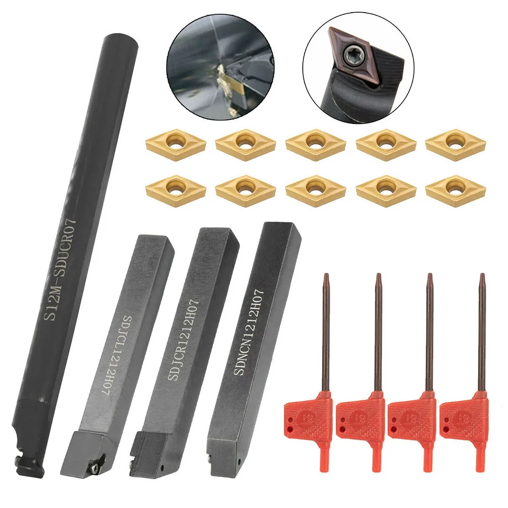 

4STK 12x12mm Turning Tool Carbide Boring Bars Rotating Steel Rotary Cutting Saw Drill Rod Set with 10Pcs Turning Insert Plates