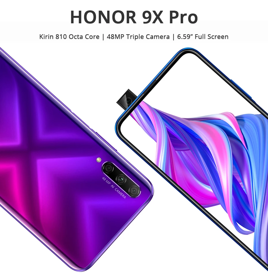 Honor 9X Pro, 8 ГБ, 128 ГБ, 256 ГБ, Kirin 810 Liquid Cool, смартфон, 48MP, тройная камера, 6,59 дюйма, авто всплывающая камера, мобильный телефон