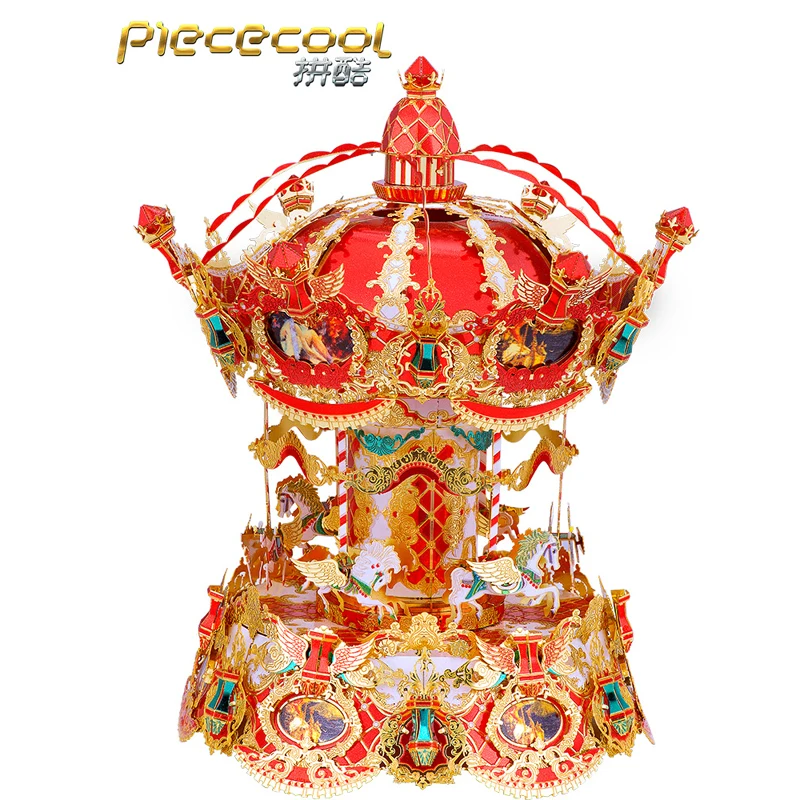 Piececool MERRY GO AROUND Music Box Model kits 3D laser cutting Jigsaw puzzle DIY Metal model Kids Educational Puzzles Toys | Игрушки и