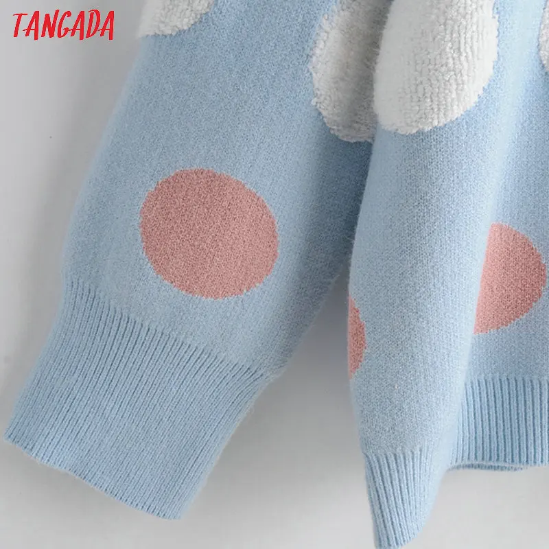 Tangada корейский шикарный женский милый свитер в горошек винтажный Женский вязаный джемпер в школьном стиле SL202