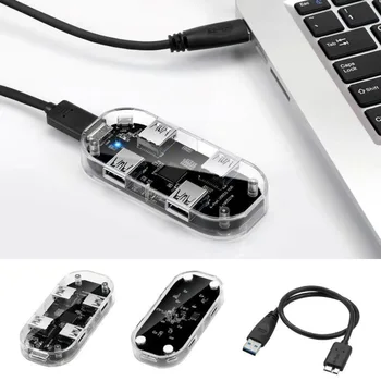 

USB Hub Transparent USB3.0 Adapter 4 Port USB Combo TF SD Card Reader All in One for PC/Laptop