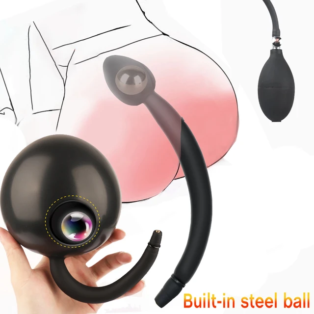 Built in Steel Ball Inflatable Anal Plug Dog Tail Butt Plug  