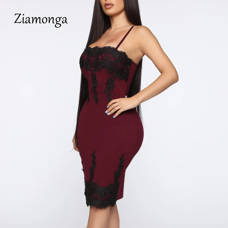 Ziamonga элегантное Кружевное облегающее Бандажное платье, женское кружевное сексуальное платье Vestidos, летние черные красные Клубные вечерние платья-карандаш Миди