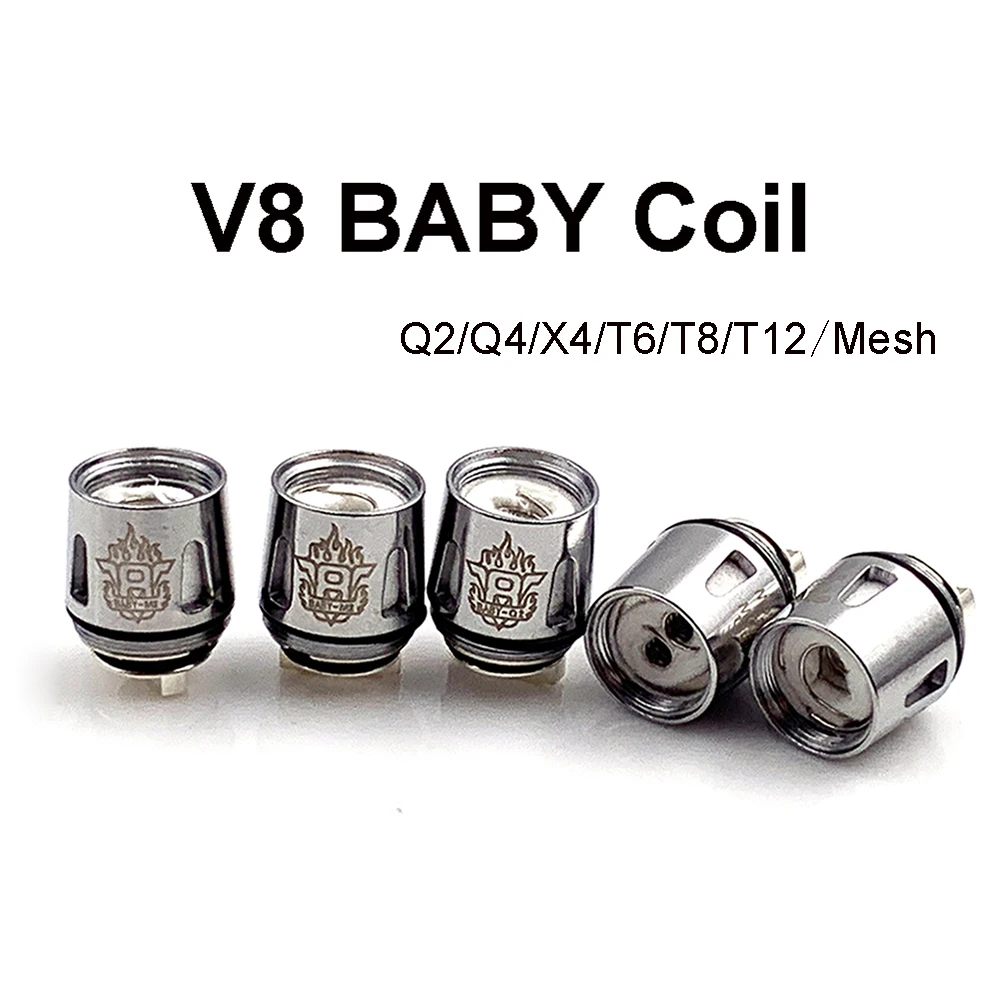 Runvape 5 pçs v8 bebê bobina q2 q4 m2 x4 t6 t8 malha t12 0.15ohm bobinas de substituição cabeça para tfv8 grande bebê sub ohm atomizador vape tanque