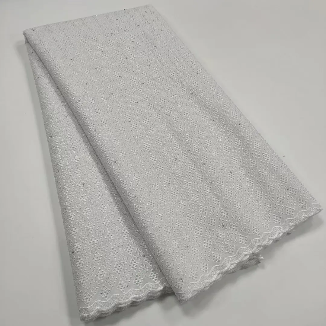 

African Cotton Dry Fabric Cotton Lace Swiss Voile Classic Pure Color Quality Nigerian Lace Fabric 5 Yards For Sew Cloth Dress