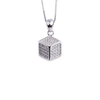 

Crystal Square Cube Box Necklaces For Women 925 Sterling Silver Geometry Pendants Choker Party Fashion Jewelry Gifts