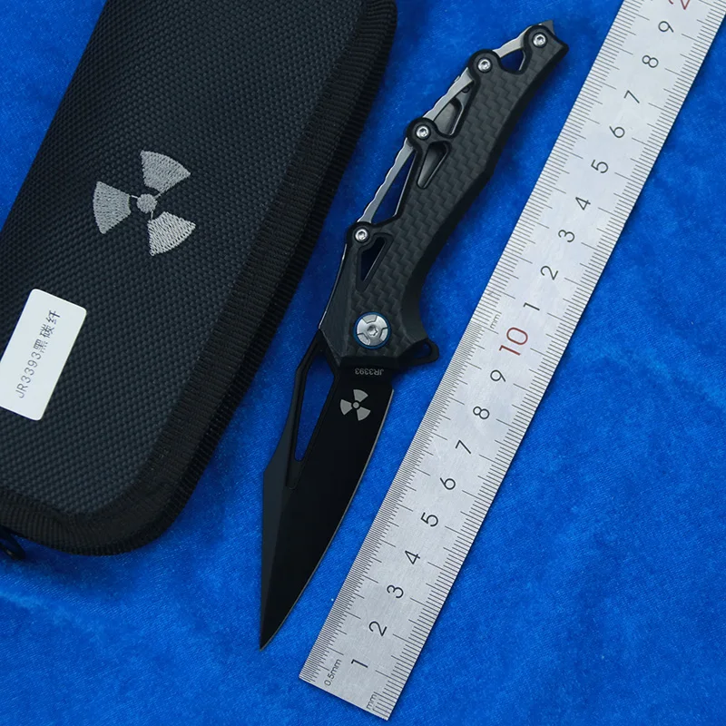 

LEMIFSHE JR9393 flipper folding knife D2 blade bearing carbon fiber handle outdoor camping fruit knife EDC tool