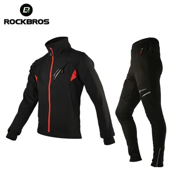 

ROCKBROS Winter Fleece Cycling Sets Clothes Bicycle Thermal Jacket Jersey Men's Bike Trousers Cycling Clothing Suit Sportswear