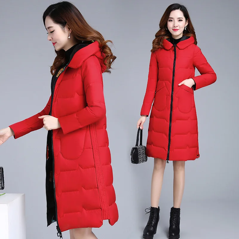 

Long Slimming Fashion Warm Cotton-padded Clothes 2019 Winter New Style Korean-style Long Sleeve Hooded Slim Fit Simple Versatile